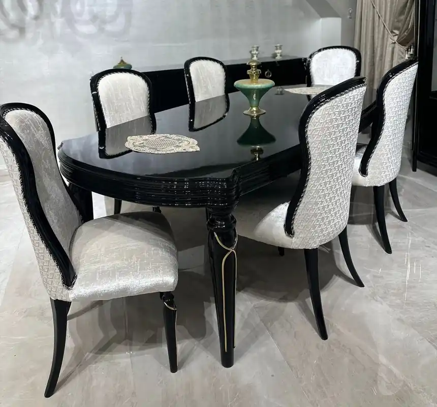 Casa Padrino set da sala da pranzo barocco di lusso crema / nero / oro - 1 Tavolo da pranzo e 6 sedie da pranzo Sonderangebot