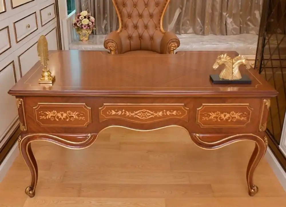 Knallerangebot Casa Padrino Scrivania Barocco di Lusso Marrone / Oro 155 cm - Mobili da Ufficio Barocco - Fatto in Italia