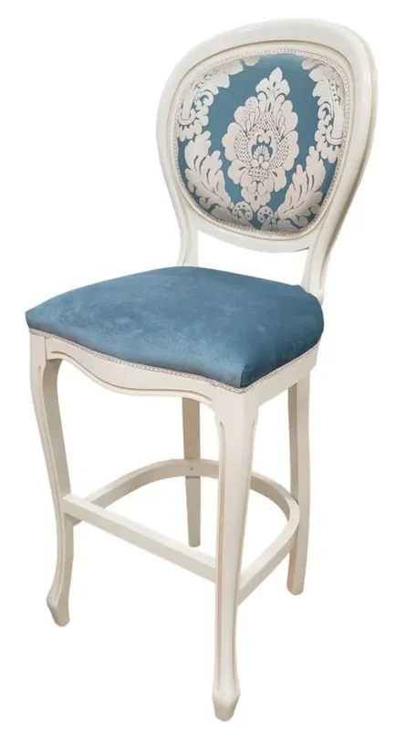 Abverkauf Casa Padrino sedia da bar barocco di lusso blu / bianco A. 120 cm - Mobile da bar barocco