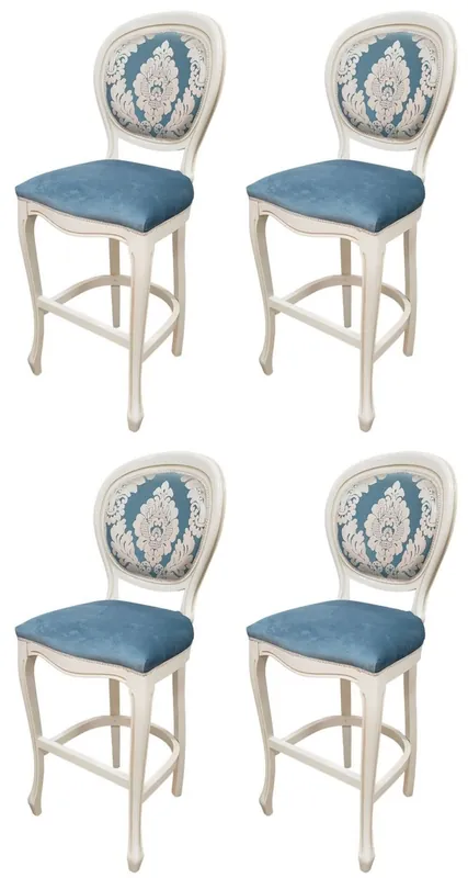 Casa Padrino Sset di 4 sedie da bar barocche di lusso blu / bianco A. 120 cm - Mobili da bar barocchi Direkt Vom Hersteller