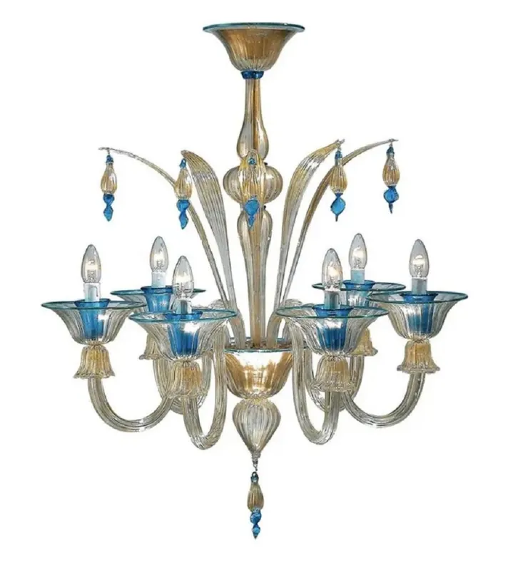 Casa Padrino lampadario barocco di lusso in vetro cristallo oro / blu Ø 75 x A. 90 cm - Fatto in Italia Wochenendangebot
