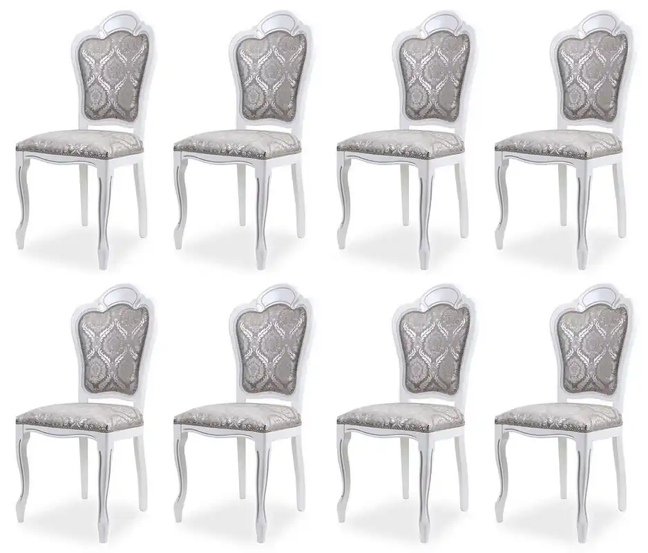 Casa Padrino set di 8 sedie da pranzo barocco di lusso grigio / bianco A. 107 cm - Mobile da pranzo barocco Expressversand