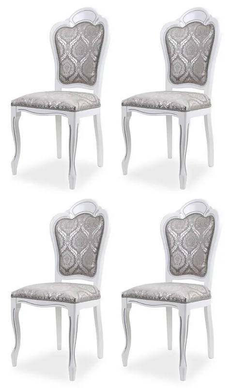 Casa Padrino set di 4 sedie da pranzo barocco di lusso grigio / bianco A. 107 cm - Mobile da pranzo barocco Bestseller