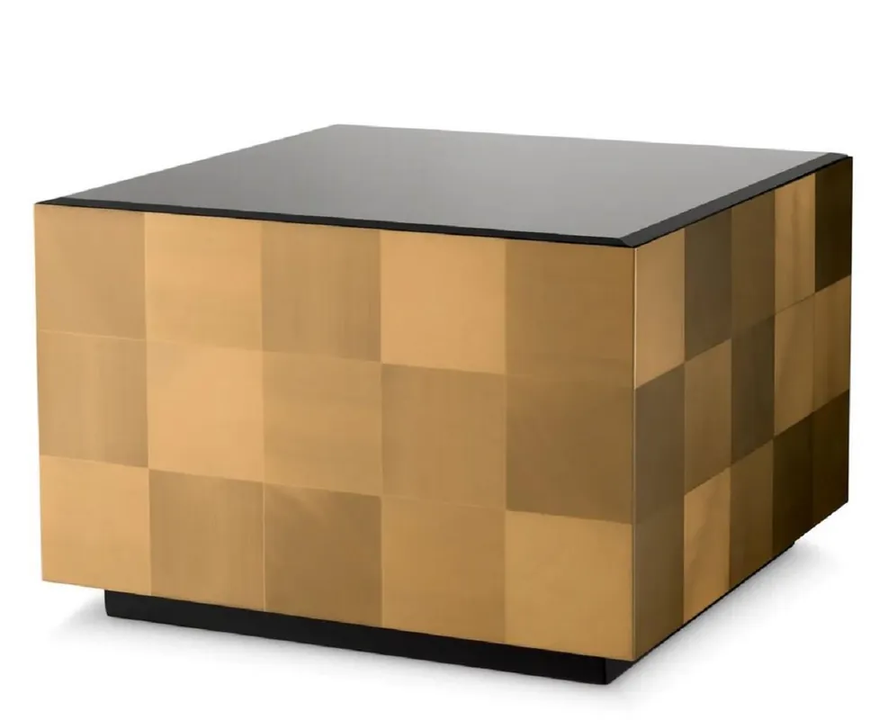 Schnäppchen Casa Padrino tavolo da salotto di lusso con piano in vetro ottone / nero 70 x 70 x A. 47,5 cm