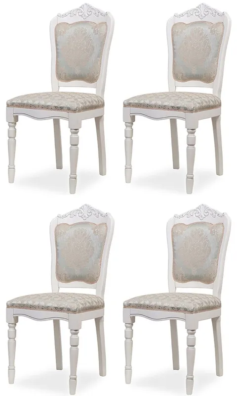 Casa Padrino set di 4 sedie da pranzo barocco di lusso argento / beige / bianco A. 104 cm - Mobile da pranzo barocco Abverkauf