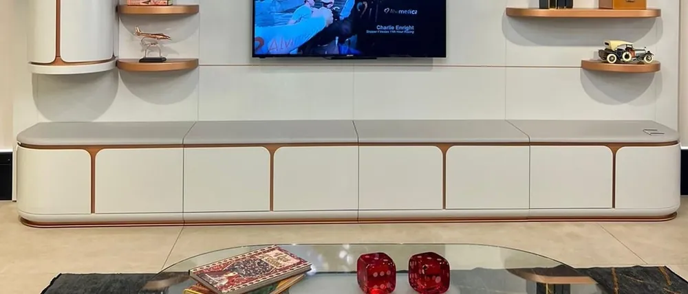 Casa Padrino credenza TV di lusso bianco / grigio / rame 400 cm - Mobili per soggiorno e hotel Neue Kollektion