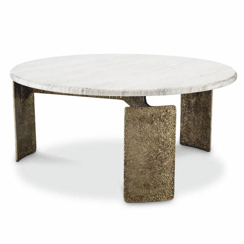 Aktuell Casa Padrino tavolo da salotto di lusso con piano in marmo ottone antico / beige Ø 100 cm