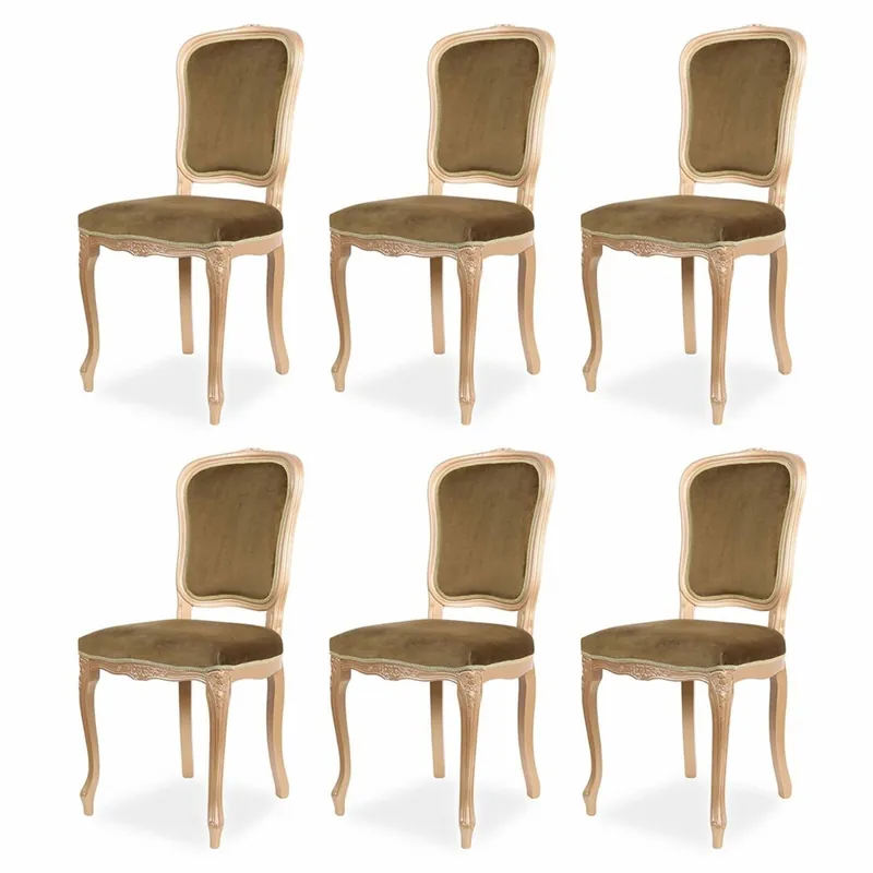 Must-Have Casa Padrino set di 6 sedie da pranzo barocco di lusso verde oliva / beige A. 100 cm - Mobile da pranzo barocco