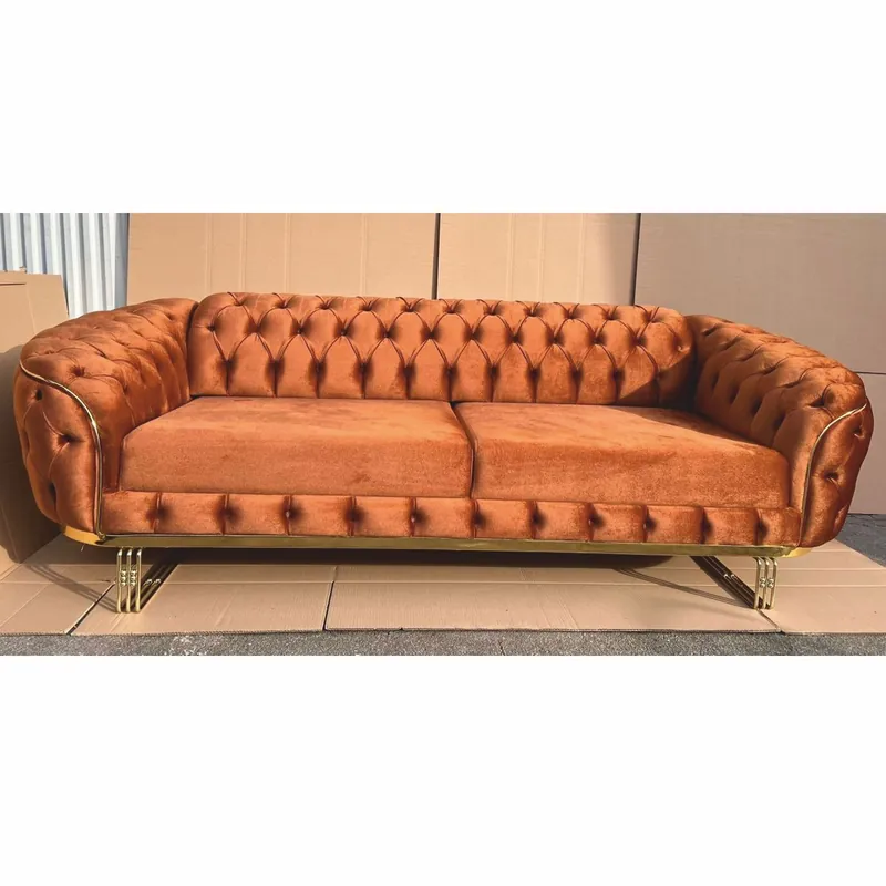 Top-Angebot Casa Padrino Divano Chesterfield di Lusso in Velluto Marrone / Oro 240 cm - Mobili di Lusso