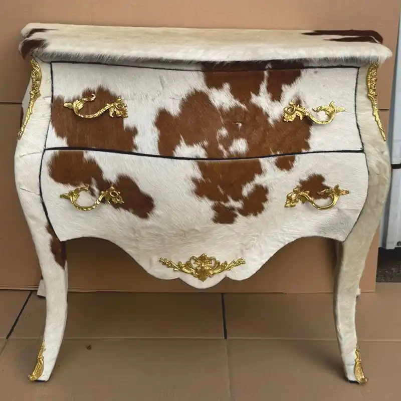 Echt Casa Padrino cassettone barocco in pelle di vacchetta bianco / marrone / oro 100 cm - Mobili barocchi