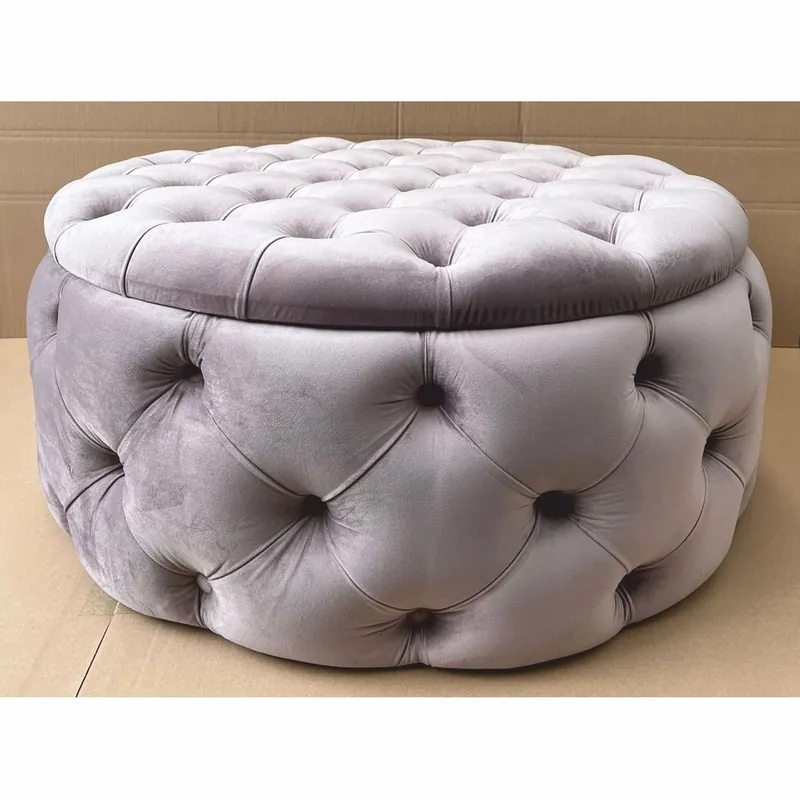 Casa Padrino sgabello rotondo Chesterfield di lusso con vano portaoggetti grigio Ø 100 x A. 45 cm Top-Seller