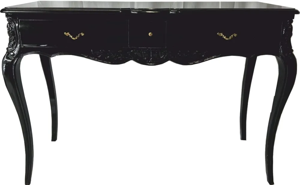 Letzte Chance Casa Padrino segretario barocco con piano in vetro e 3 cassetti nero / ottone - Mobili da ufficio barocchi