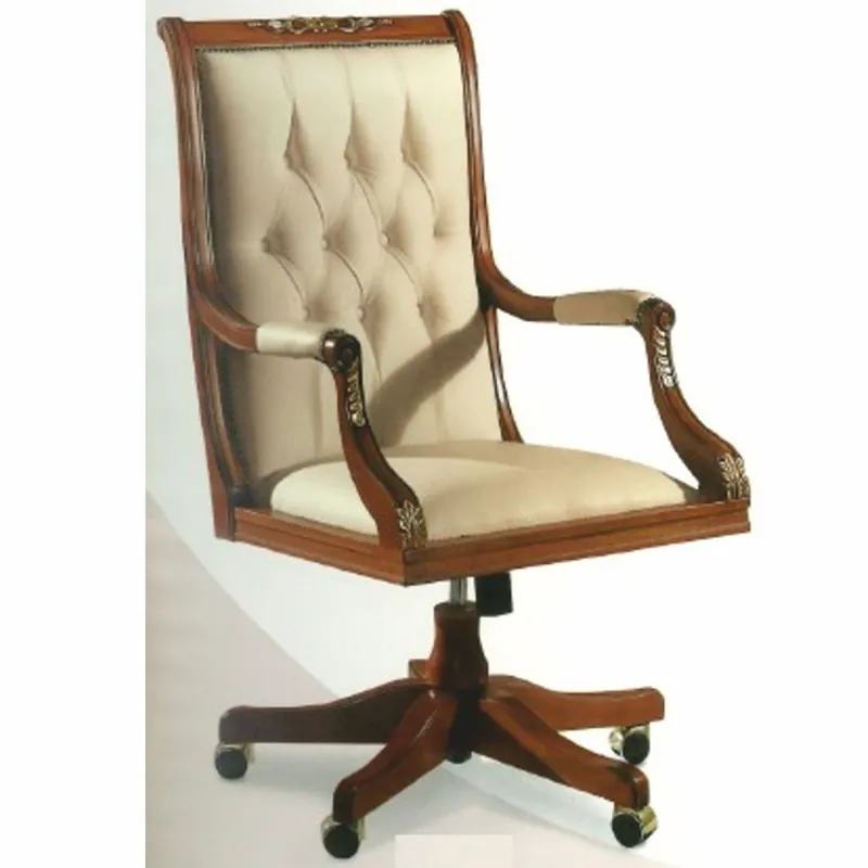 Preisreduziert Casa Padrino sedia da scrivania Chesterfield barocco di lusso in pelle crema / marrone - Fatto in Italia