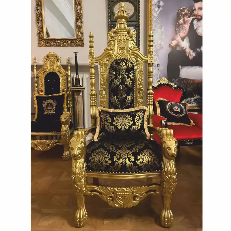 Pompöös di Casa Padrino poltrona trono barocco di lusso Provenza nero / oro - progettata da Harald Glööckler Sonderangebot