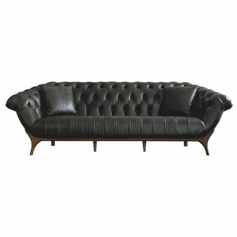 Kracherpreis Casa Padrino divano Chesterfield di lusso in vera pelle verde scuro / marrone 270 cm - Mobili in vera pelle