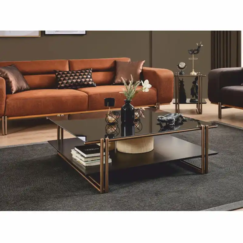 Versand Am Gleichen Tag Casa Padrino tavolo da salotto di lusso con piano in vetro marrone scuro / bronzo / nero 100 cm