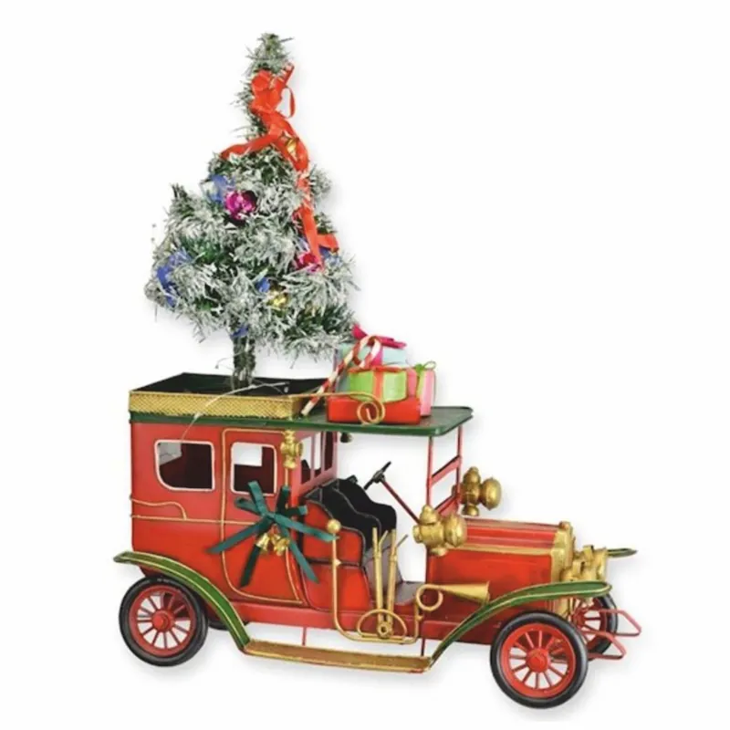 Top-Angebot Casa Padrino auto d'epoca natalizia in lamiera rosso / verde / oro A. 46,6 cm - Decorazione natalizia