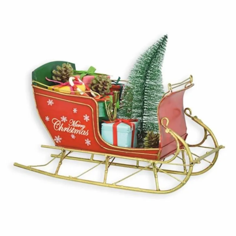 Casa Padrino slitta natalizia decorativa in lamiera rosso / verde / oro 30 cm - Decorazione natalizia Sale