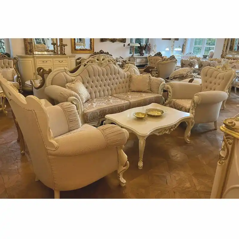 Casa Padrino set da soggiorno barocco di lusso bianco / oro - Mobili in stile barocco Preiswert