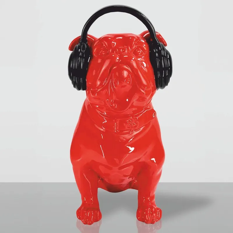 Casa Padrino scultura decorativa cane bulldog con cuffie rosso / nero A. 120 cm Nur Heute