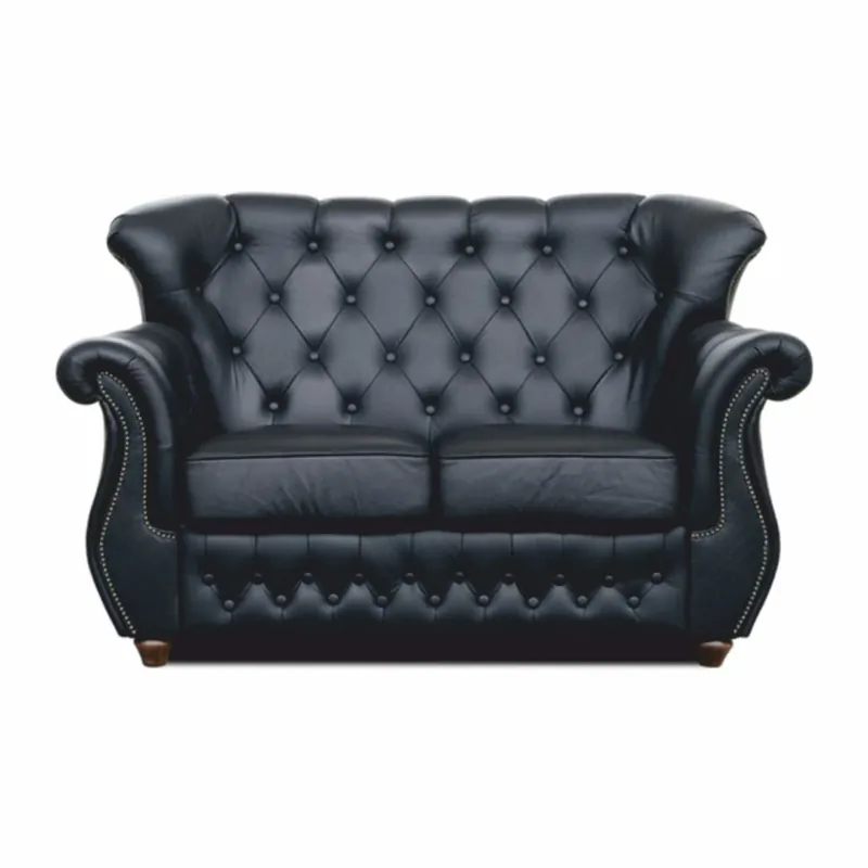 Top-Preis Casa Padrino Divano Chesterfield di Lusso in Pelle Nero / Marrone Scuro 150 cm - Mobili in Vera Pelle