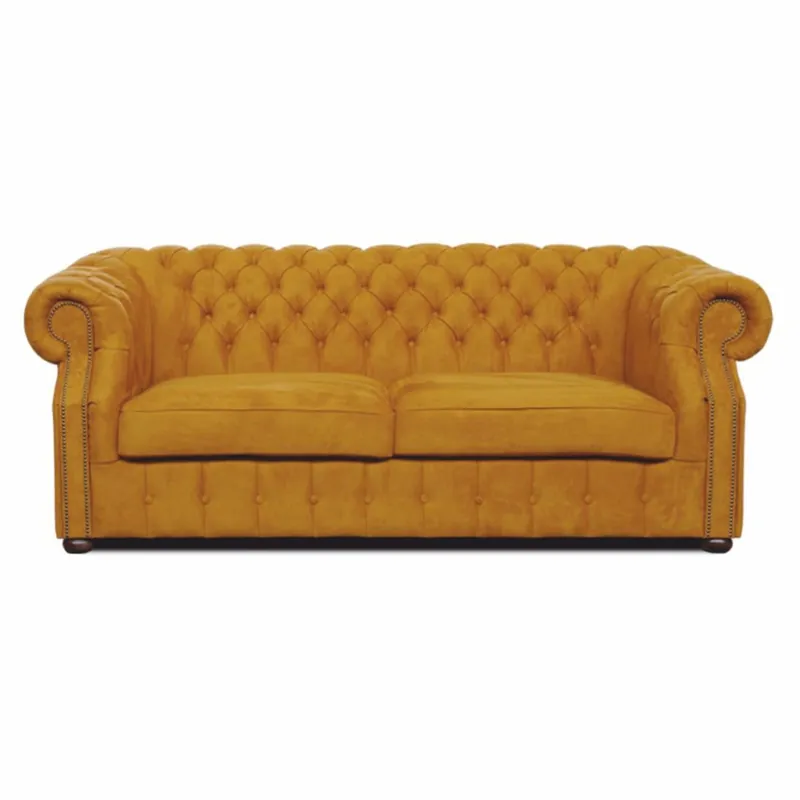 Finale Aktion Casa Padrino Divano Chesterfield di Lusso in Velluto Ocra / Marrone Scuro 200 cm - Mobili da Soggiorno