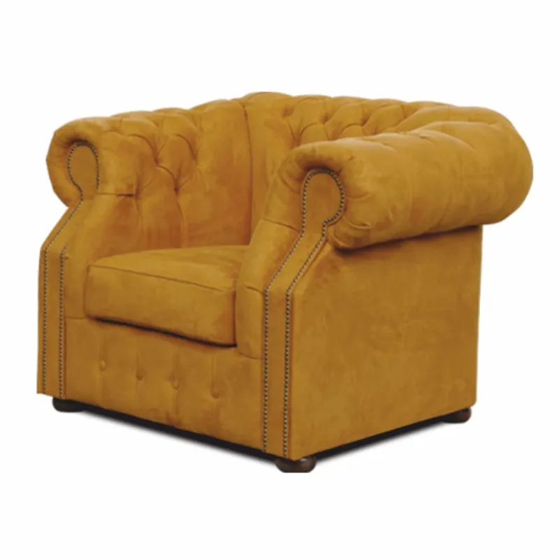 Casa Padrino Poltrona Chesterfield di Lusso in Velluto Ocra / Marrone Scuro - Mobili Chesterfield Must-Have