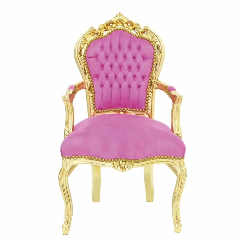 Casa Padrino sedia da pranzo barocco in velluto con braccioli rosa / oro - Mobili barocchi Günstig