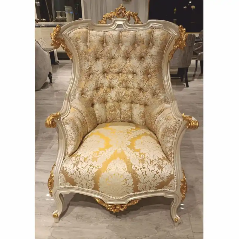 Neu Casa Padrino poltrona da salotto barocco di lusso oro / bianco / grigio / oro A. 119 cm - Mobili Barocchi