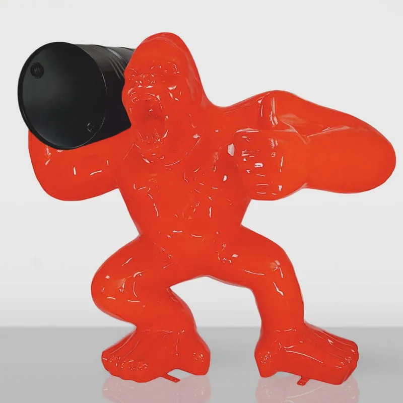 Neu Casa Padrino scultura decorativa XXL gorilla con botte rosso / nero A. 190 cm - Figura da giardino grande