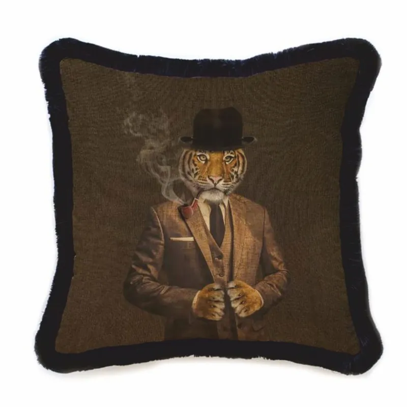 Casa Padrino cuscino decorativo di lusso in velluto gentiluomo tigre marrone / nero 45 x 45 cm Sichere Zahlung