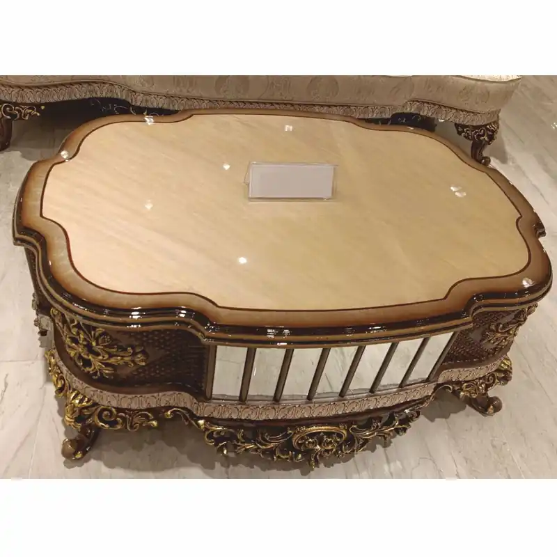 Casa Padrino tavolo da soggiorno barocco di lusso beige / marrone / oro 125 cm - Mobile da soggiorno in stile barocco Zertifiziert