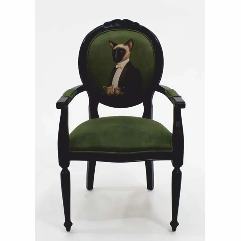 Casa Padrino sedia da pranzo barocco di lusso in velluto con braccioli domestico gatto verde / nero Neuheit
