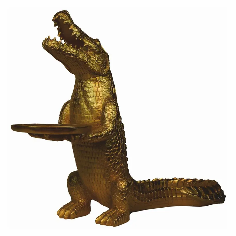 Bestseller Casa Padrino scultura decorativa di lusso coccodrillo con vassoio oro A. 52 cm - Figura decorativa