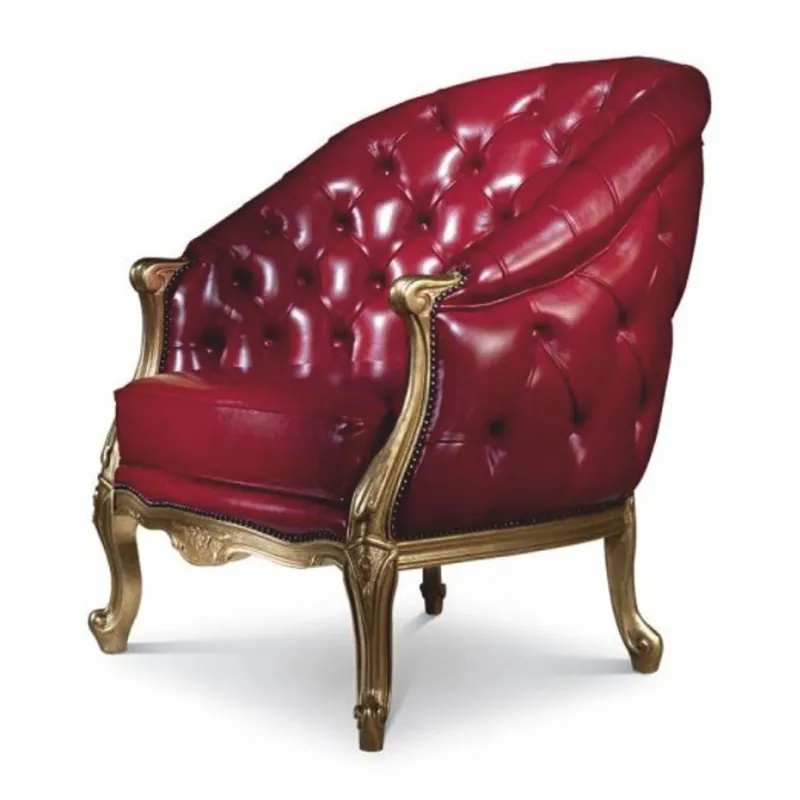 Casa Padrino poltrona barocco Chesterfield di lusso in vera pelle bordeaux rosso / oro - Fatto in Italia Markenware