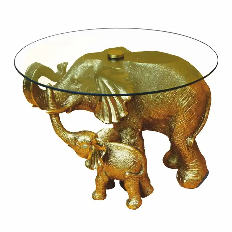 Nur Heute Casa Padrino tavolo da salotto di lusso in resina sintetica con piano in vetro elefante oro Ø 60 x A. 40 cm