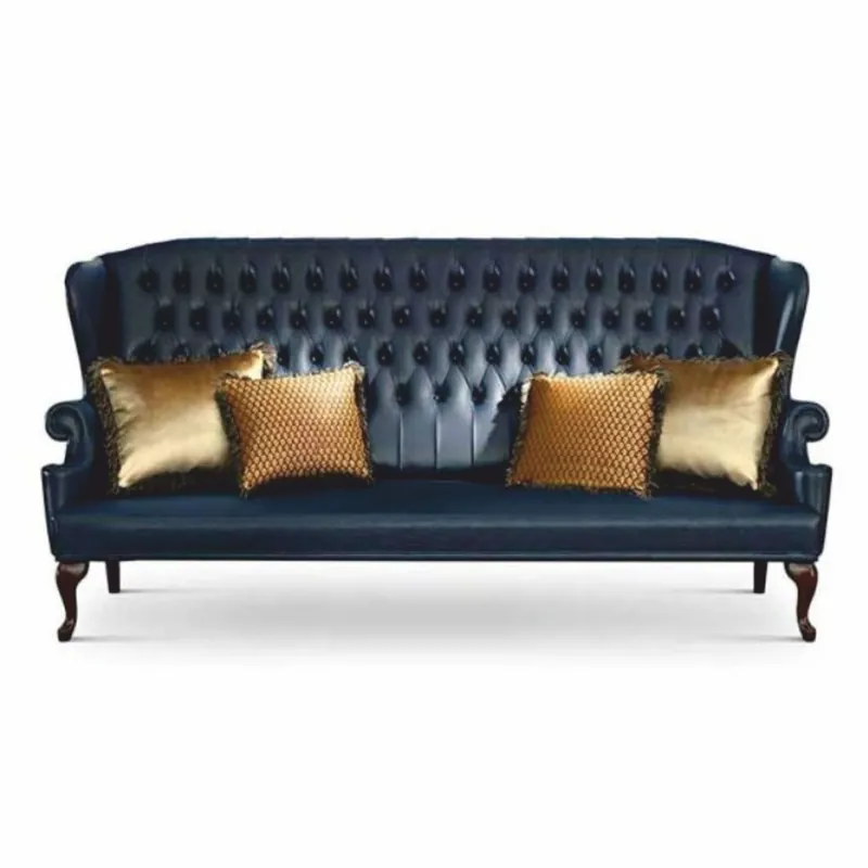 Kracherpreis Casa Padrino divano barocco Chesterfield di lusso con schienale alto blu / marrone scuro 220 cm - Fatto in Italia