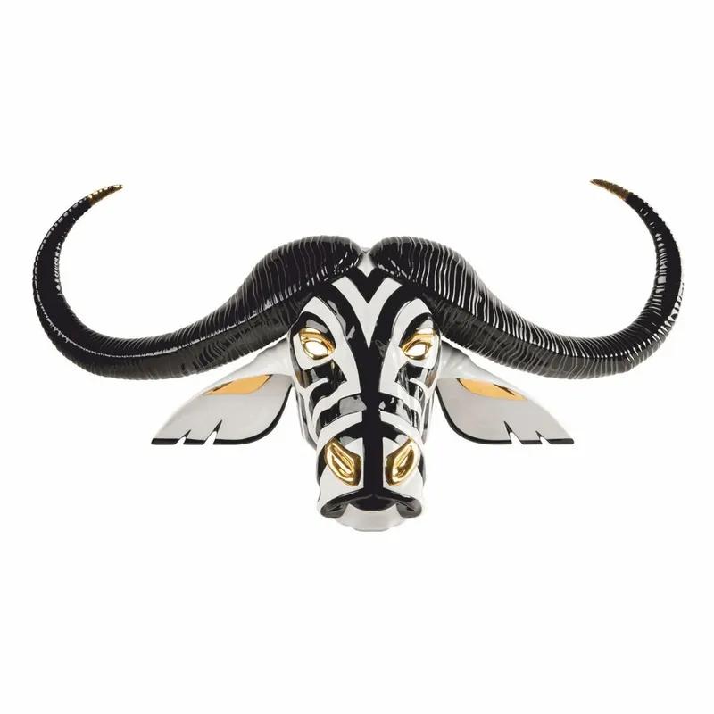 Nur Für Kurze Zeit Casa Padrino maschera decorativa in porcellana di lusso bufalo bianco / nero / oro 67 x 22 x A. 36 cm