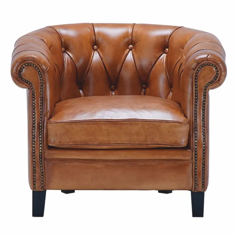 Casa Padrino poltrona Chesterfield di lusso in vera pelle marrone chiaro / nero - Mobili in vera pelle Sonderangebot