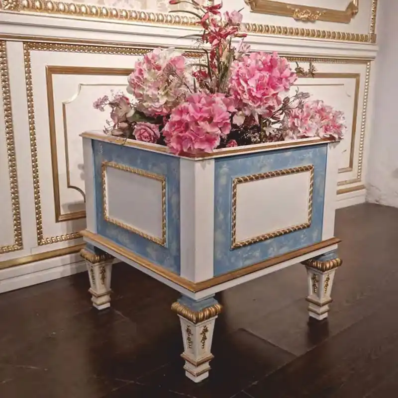Casa Padrino vaso da fiori barocco di lusso azzurro / bianco / oro A. 54 cm - Fatto in Italia Schnäppchen