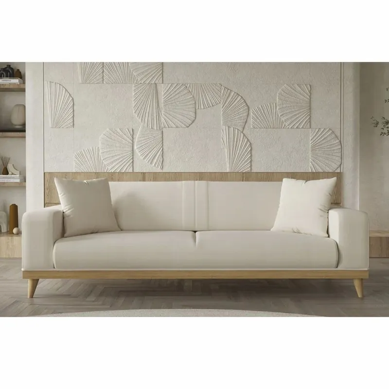 Schneller Versand Casa Padrino divano di lusso a 3 posti con schienali regolabili crema / naturale 224 cm - Interni di lusso
