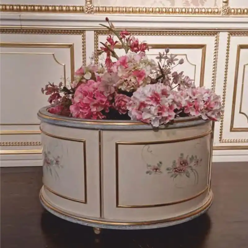 Casa Padrino vaso da fiori barocco di lusso crema / azzurro / oro Ø 72 cm - Fatto in Italia Must-Have