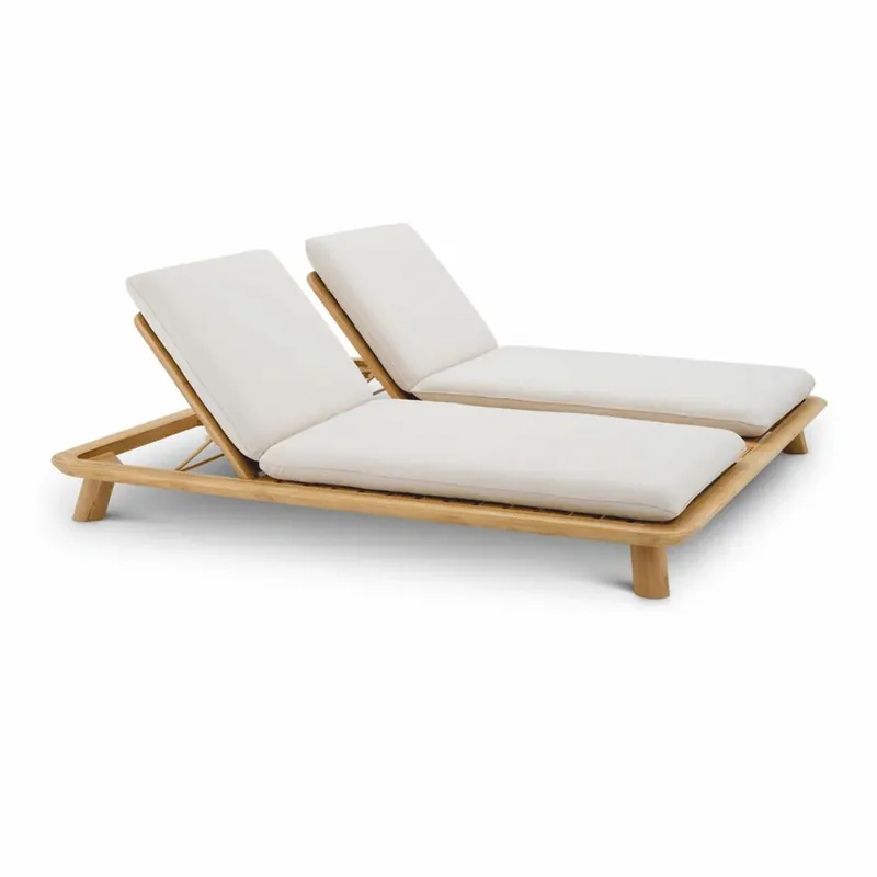 Markenprodukt Casa Padrino lettino da giardino doppia di lusso in teak naturale / sabbia - Lettino da piscina di lusso