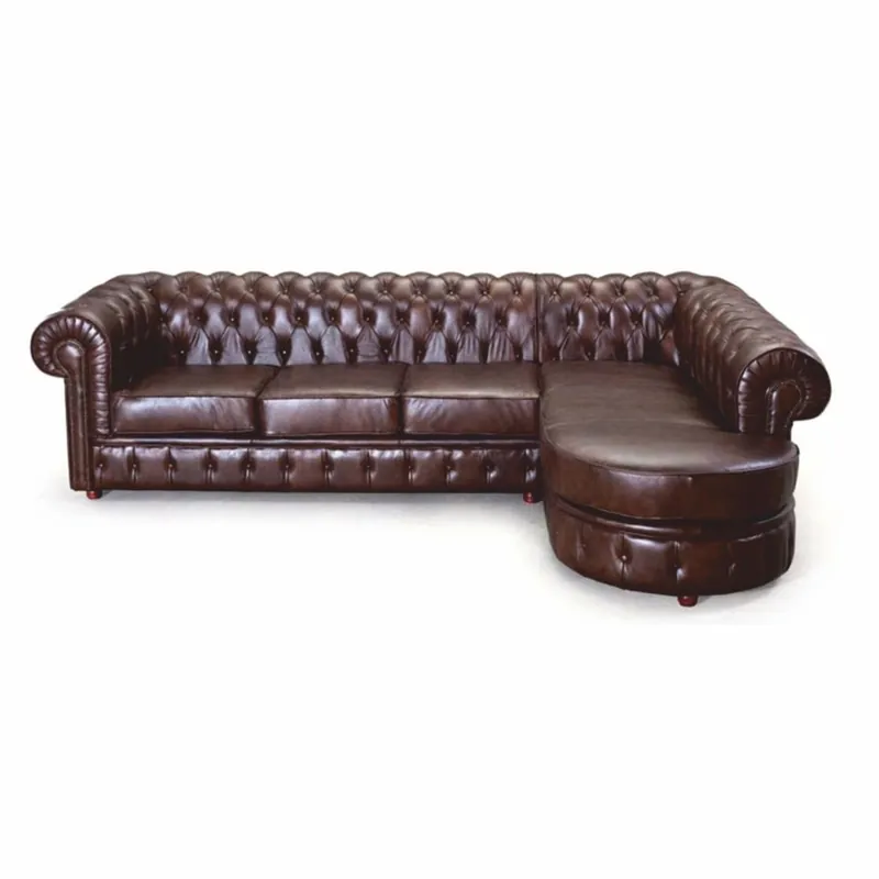 Preiswert Casa Padrino divano angolare Chesterfield di lusso in pelle marrone scuro 293 cm - Mobili Chesterfield