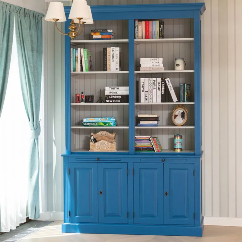 Highlight Casa Padrino armadio per libri stile country blu / grigio 159 x 51 x A. 244 cm - Mobili in stile country