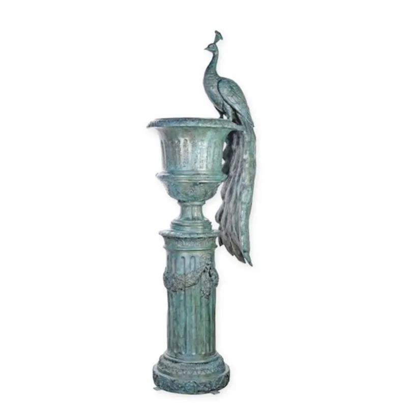 Nur Für Kurze Zeit Casa Padrino Vaso per fiori barocco in bronzo con colonna e pavone turchese antico A. 238 cm
