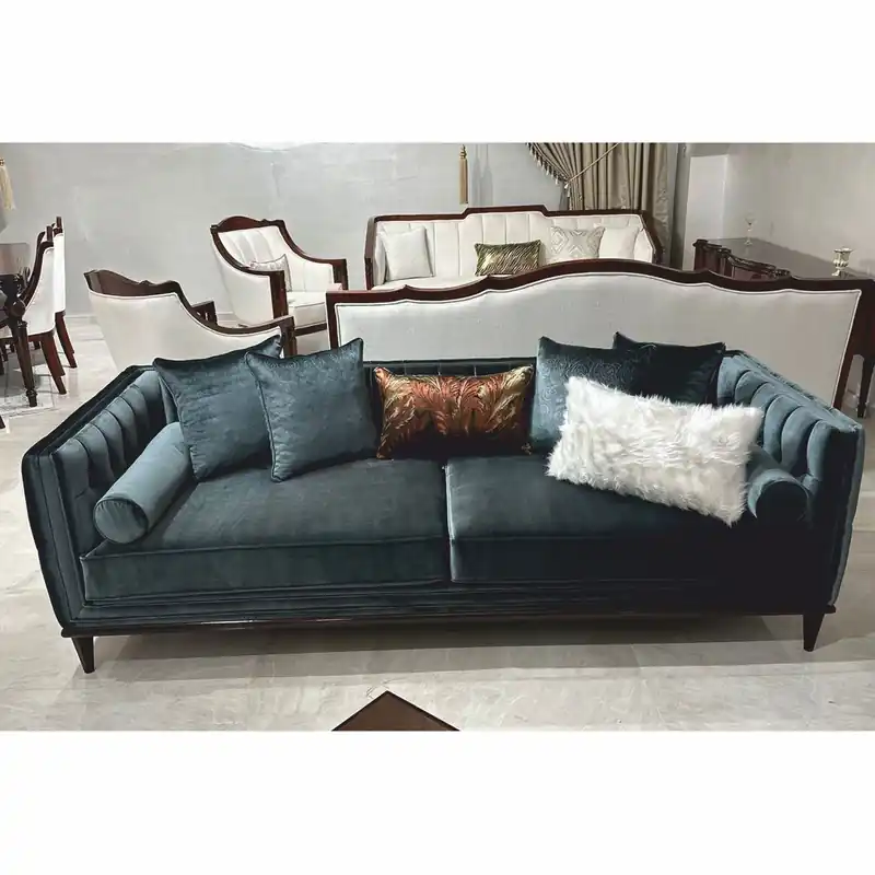 Must-Have Casa Padrino Divano Art Deco di Lusso in Velluto Verde Scuro / Marrone Scuro 235 cm - Mobili da Soggiorno