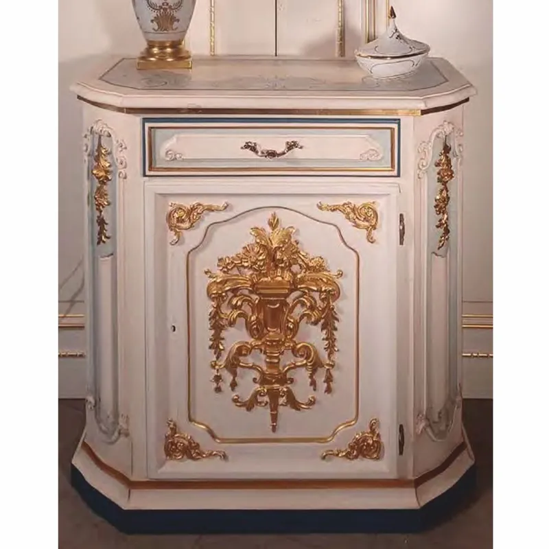 Billig Casa Padrino comodino barocco di lusso bianco / azzurro / oro A. 89 cm - Fatto in Italia
