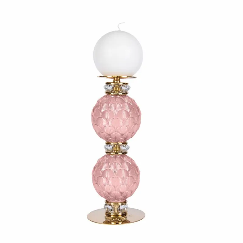 Casa Padrino portacandele di lusso in porcellana in cristallo rosa / oro A. 30 cm - Fatto in Italia Top-Seller