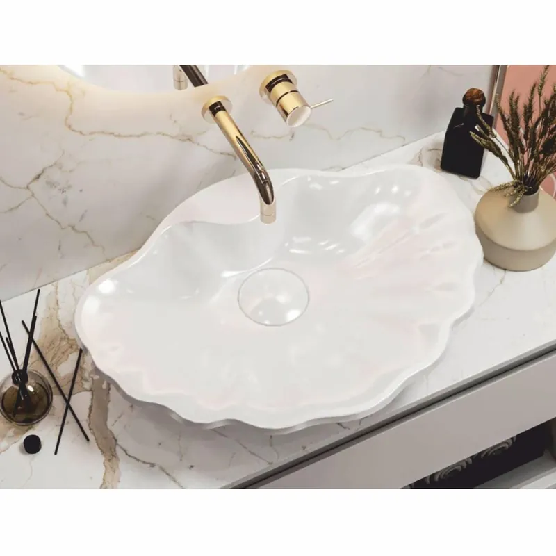 Casa Padrino lavabo di lusso a forma di conchiglia bianco lucido 61,8 cm Direkt Vom Hersteller